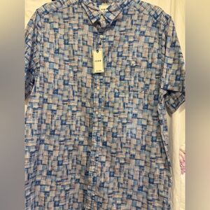 Blue and light orange Geometric Casual Button Down Shirt  XLT